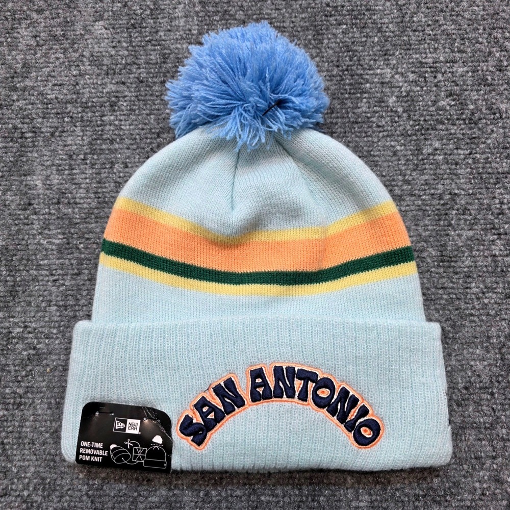 New Era San Antonio Spurs NBA City Edition Knit Beanie Blue Pom Hat 60590125 NWT